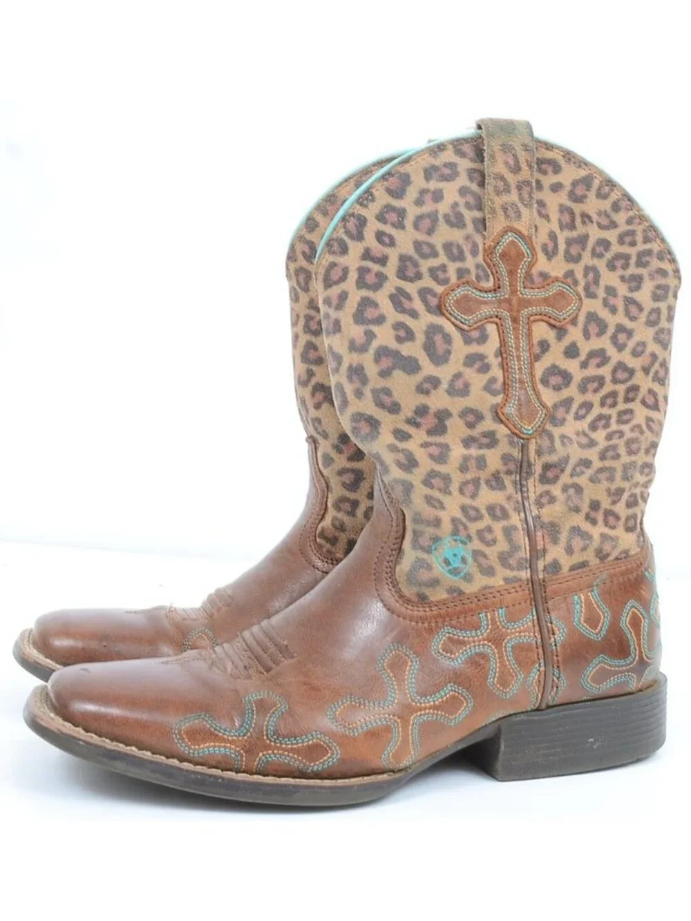 Ariat Children's Size 3 Crossroads Leopard Print Suede Leather Cowgirl Riding Bo